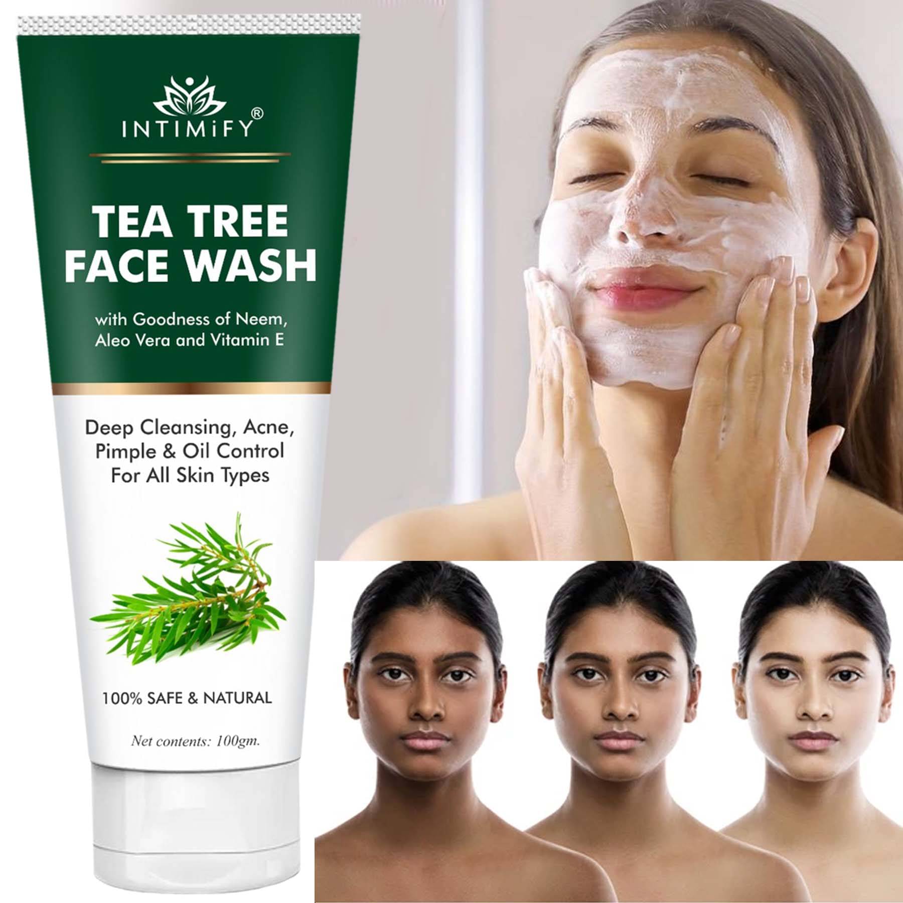     			Intimify Tea Tree Oil Removal Face Wash, Skin Brightening Face Wash, Tan Removal, 100 Gms