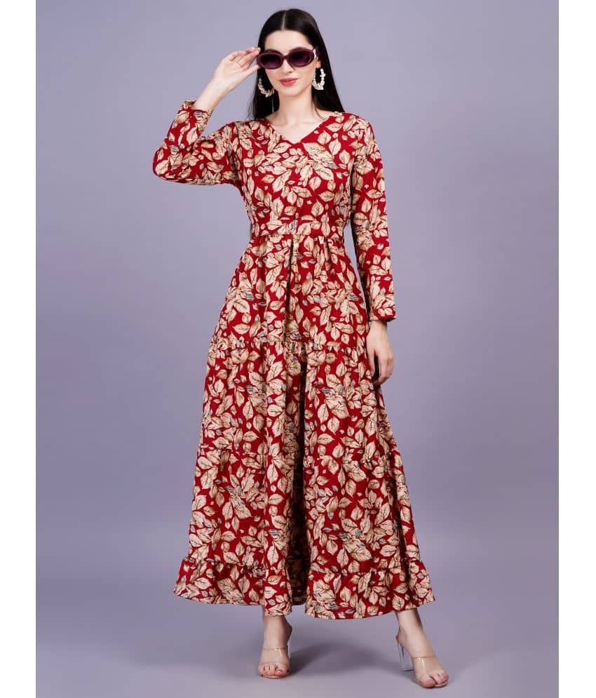 JC4U Women Rayon Printed Fit & Flare Dress ( Black )