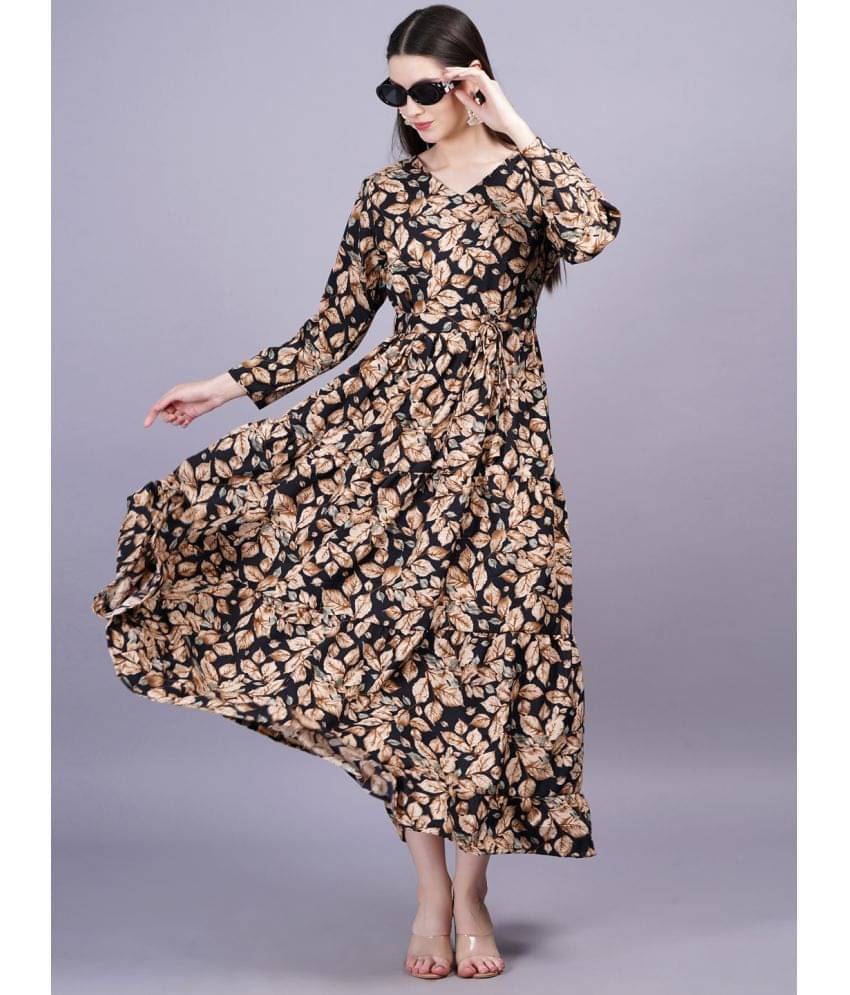     			JC4U Women Rayon Printed Fit & Flare Dress ( Black )