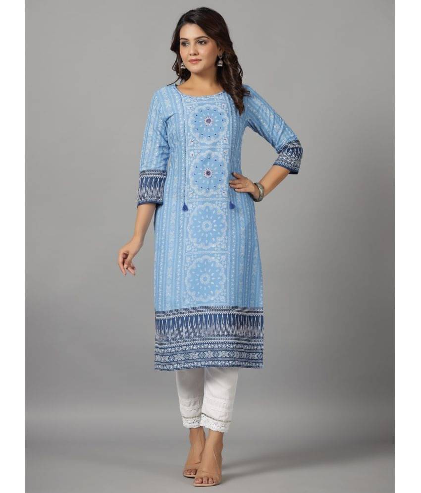 Juniper Rayon Printed Straight Women's Kurti - Blue ( Pack of 1 ) Juniper Rayon Printed Straight Women's Kurti - Blue ( Pack of 1 )