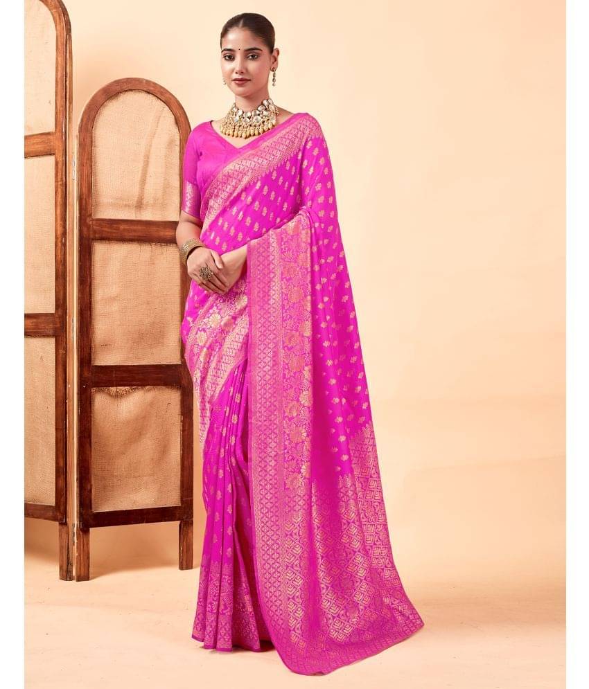 Samah Art Silk Woven Saree With Unstitched Blouse Piece ( Pink ) Samah Art Silk Woven Saree With Unstitched Blouse Piece ( Pink )