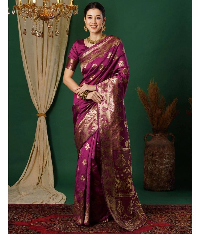     			Samah Art Silk Woven Saree With Unstitched Blouse Piece ( Pink )