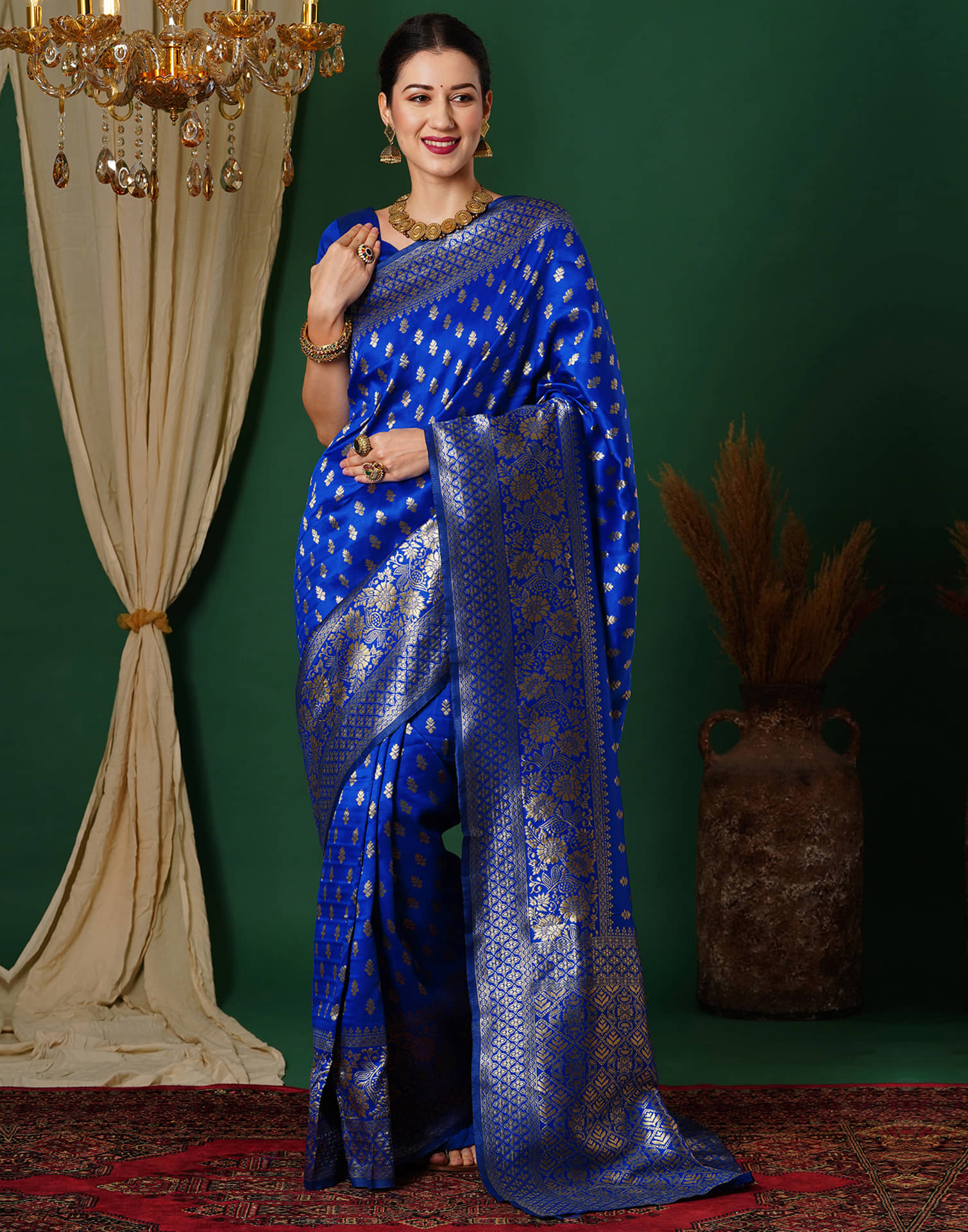 Samah Art Silk Woven Saree With Unstitched Blouse Piece ( Blue ) - Sarees | Buy online on ZillyBuy