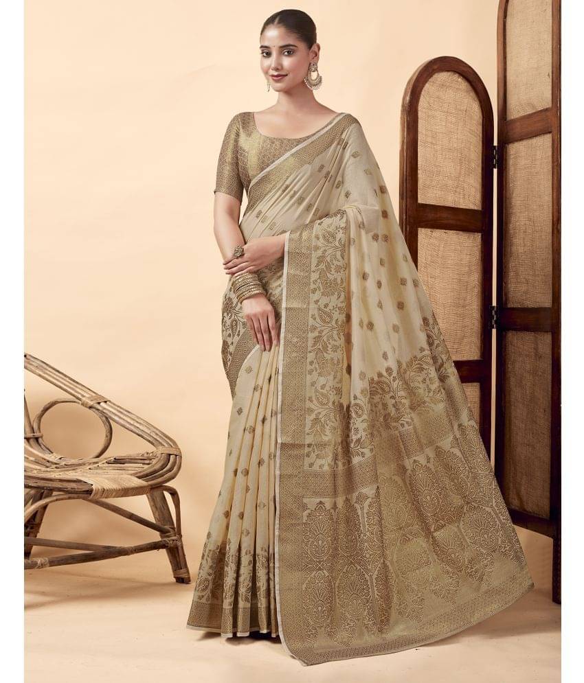 Samah Cotton Silk Self Design Saree With Unstitched Blouse Piece ( Beige )     			Samah Cotton Silk Self Design Saree With Unstitched Blouse Piece ( Beige )