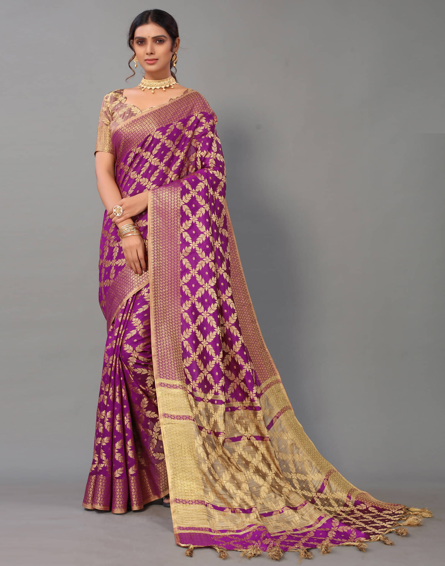 Satrani Cotton Silk Woven Saree With Unstitched Blouse Piece ( Purple )     			Satrani Cotton Silk Woven Saree With Unstitched Blouse Piece ( Purple )