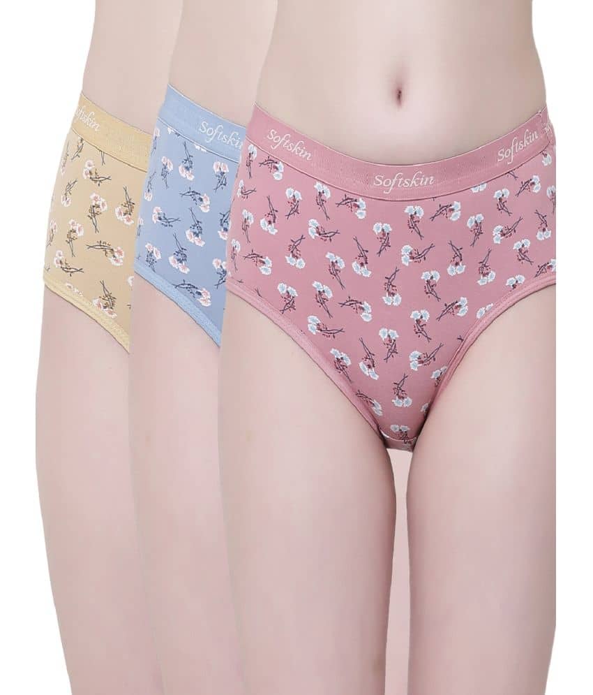 Softskin Pack of 3 Cotton Lycra Printed Women's Hipster ( Multicolor )