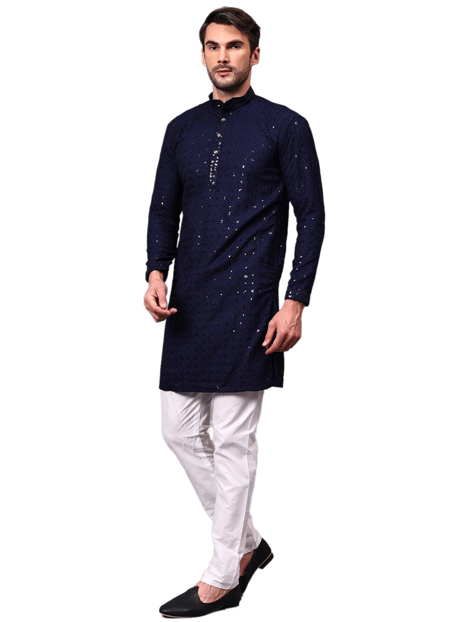 Yugnik Blue Sequin Regular Fit Men's Kurta Pyjama Set ( Pack of 1 ) Yugnik Blue Sequin Regular Fit Men's Kurta Pyjama Set ( Pack of 1 )