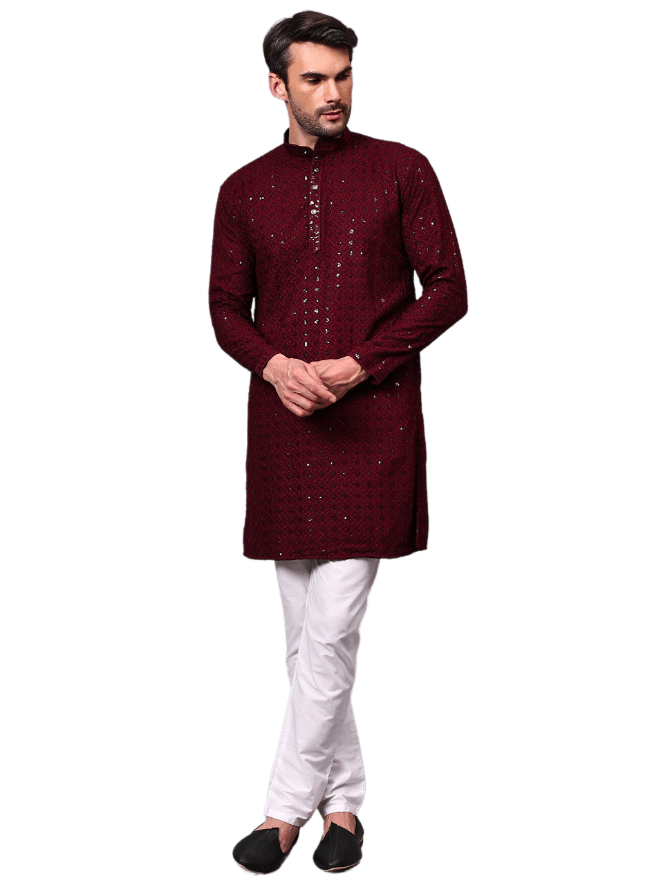     			Yugnik Maroon Sequin Regular Fit Men's Kurta Pyjama Set ( Pack of 1 )