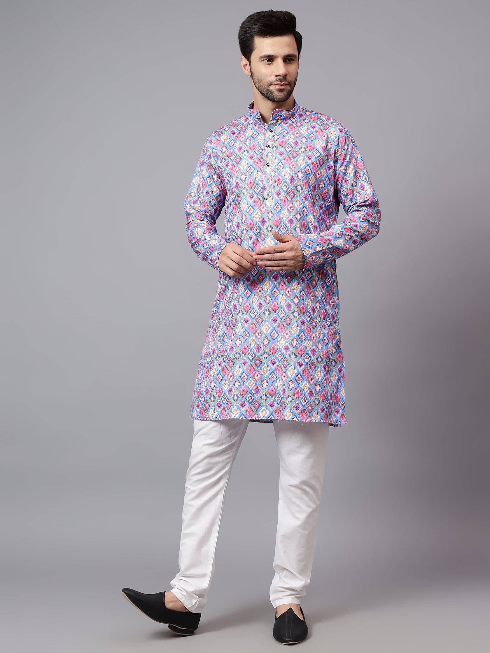     			Yugnik Sky Blue Rayon Regular Fit Men's Kurta Pyjama Set ( Pack of 1 )