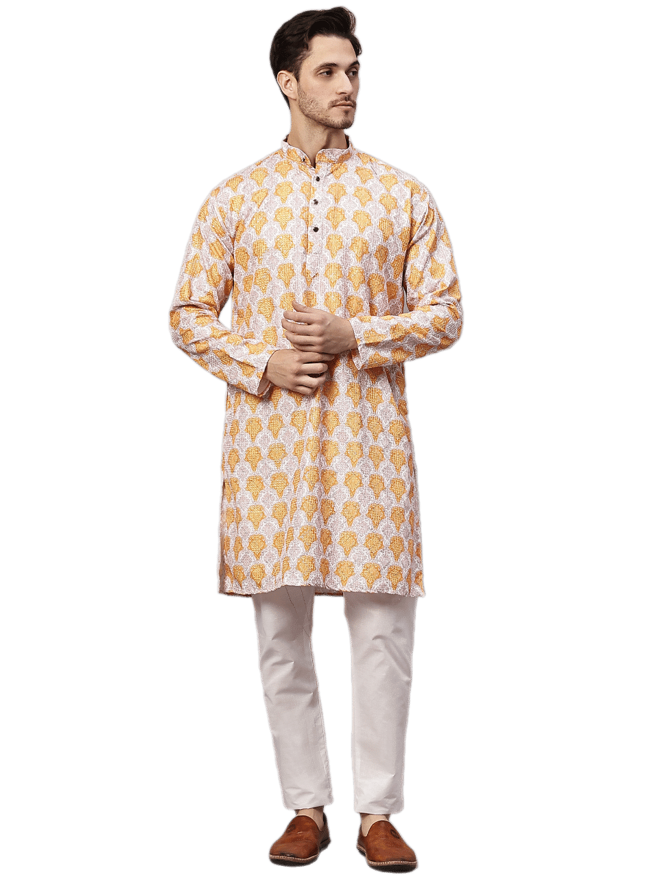     			Yugnik Yellow Sequin Regular Fit Men's Kurta Pyjama Set ( Pack of 1 )