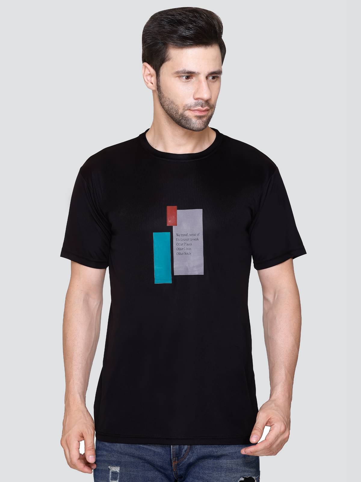Zeffit Polyester Regular Fit Printed Half Sleeves Men's T-Shirt - Black ( Pack of 1 ) Zeffit Polyester Regular Fit Printed Half Sleeves Men's T-Shirt - Black ( Pack of 1 )