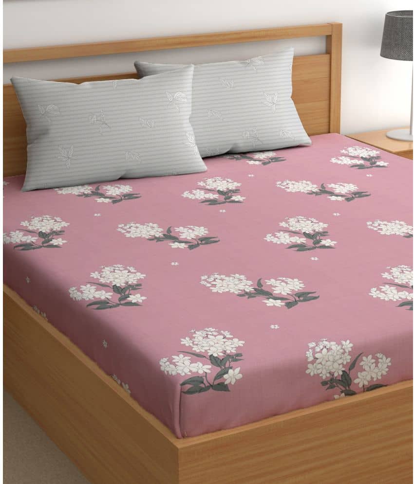 chhavi india Microfiber Floral 1 Double King Size Bedsheet with 2 Pillow Covers - Pink