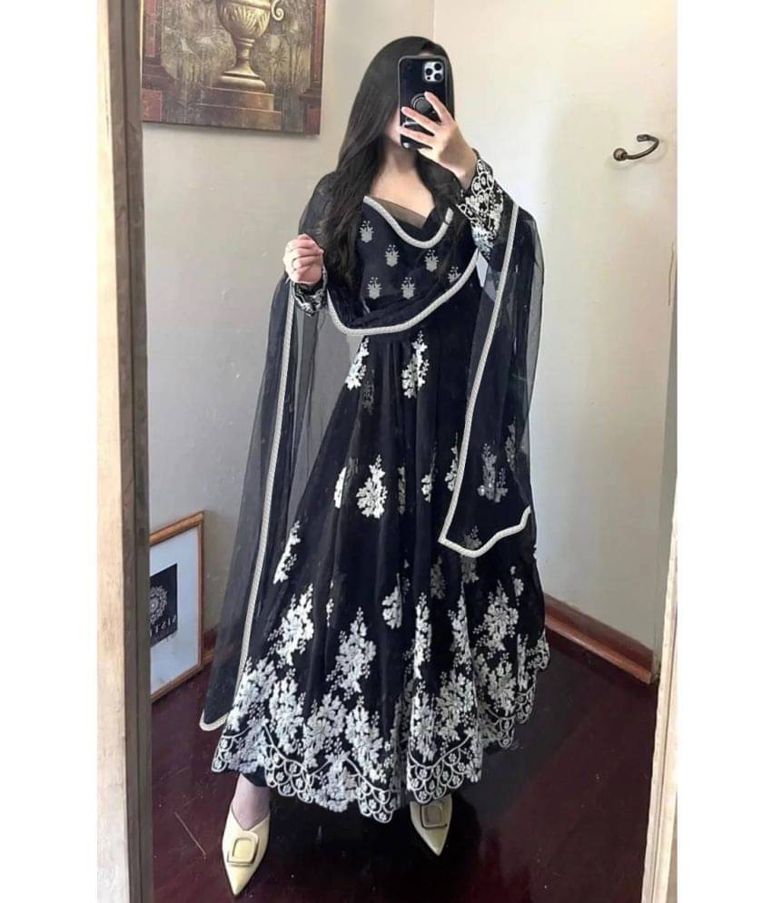 kedar fab Black Anarkali Georgette Women's Stitched Ethnic Gown ( Pack of 1 )     			kedar fab Black Anarkali Georgette Women's Stitched Ethnic Gown ( Pack of 1 )