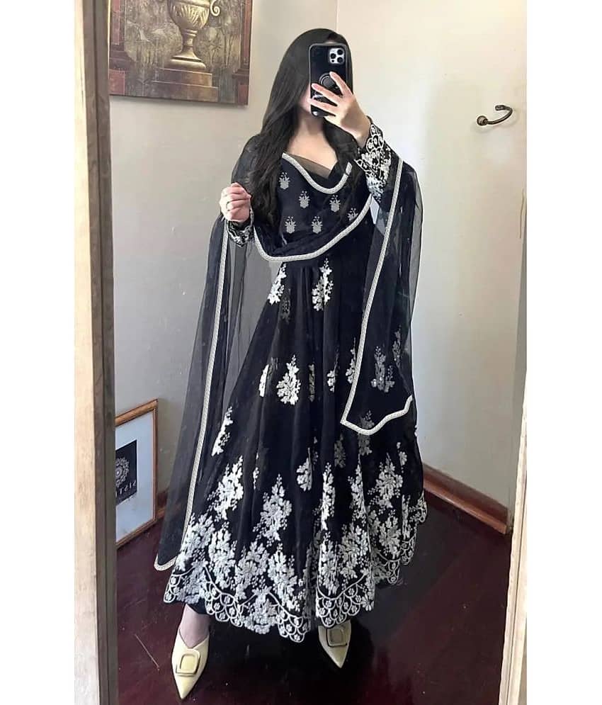 kedar fab Black Anarkali Georgette Women's Stitched Ethnic Gown ( Pack of 1 ) - Unstitched Fabrics | Buy online on ZillyBuy