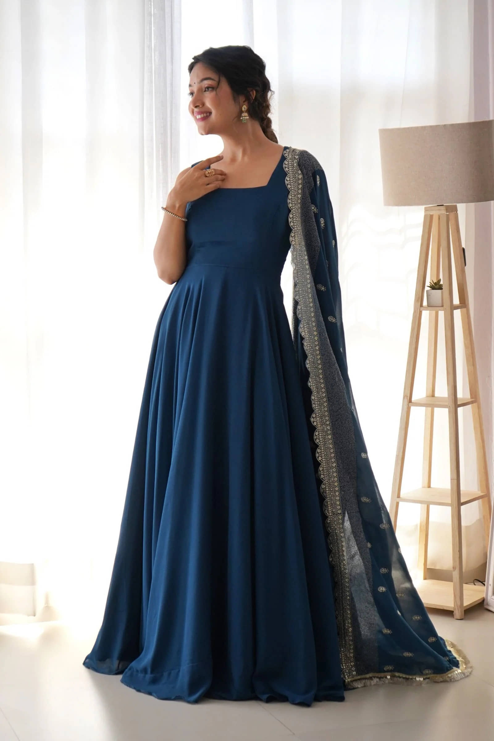 kedar fab Blue Anarkali Georgette Women's Stitched Ethnic Gown ( Pack of 1 ) - Unstitched Fabrics | Buy online on ZillyBuy