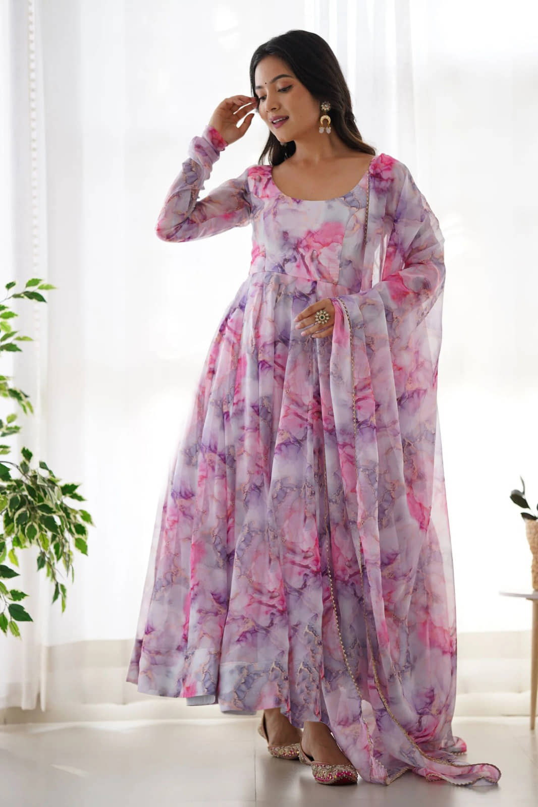 kedar fab Multicolor Anarkali Georgette Women's Stitched Ethnic Gown ( Pack of 1 ) - Unstitched Fabrics | Buy online on ZillyBuy