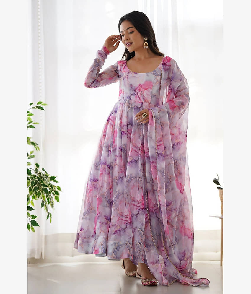 kedar fab Multicolor Anarkali Georgette Women's Stitched Ethnic Gown ( Pack of 1 ) - Unstitched Fabrics | Buy online on ZillyBuy