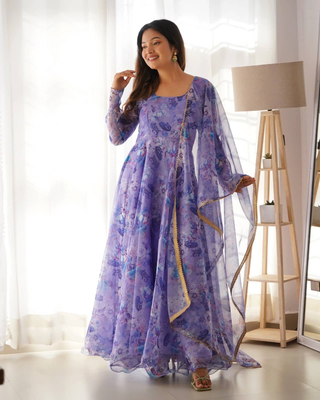 kedar fab Purple Anarkali Georgette Women's Stitched Ethnic Gown ( Pack of 1 ) - Unstitched Fabrics | Buy online on ZillyBuy