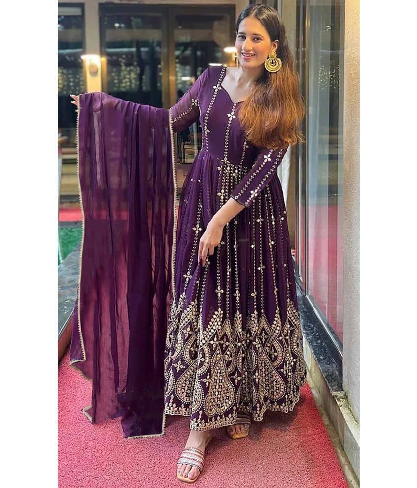 kedar fab Purple Anarkali Georgette Women's Stitched Ethnic Gown ( Pack of 1 ) - Unstitched Fabrics | Buy online on ZillyBuy