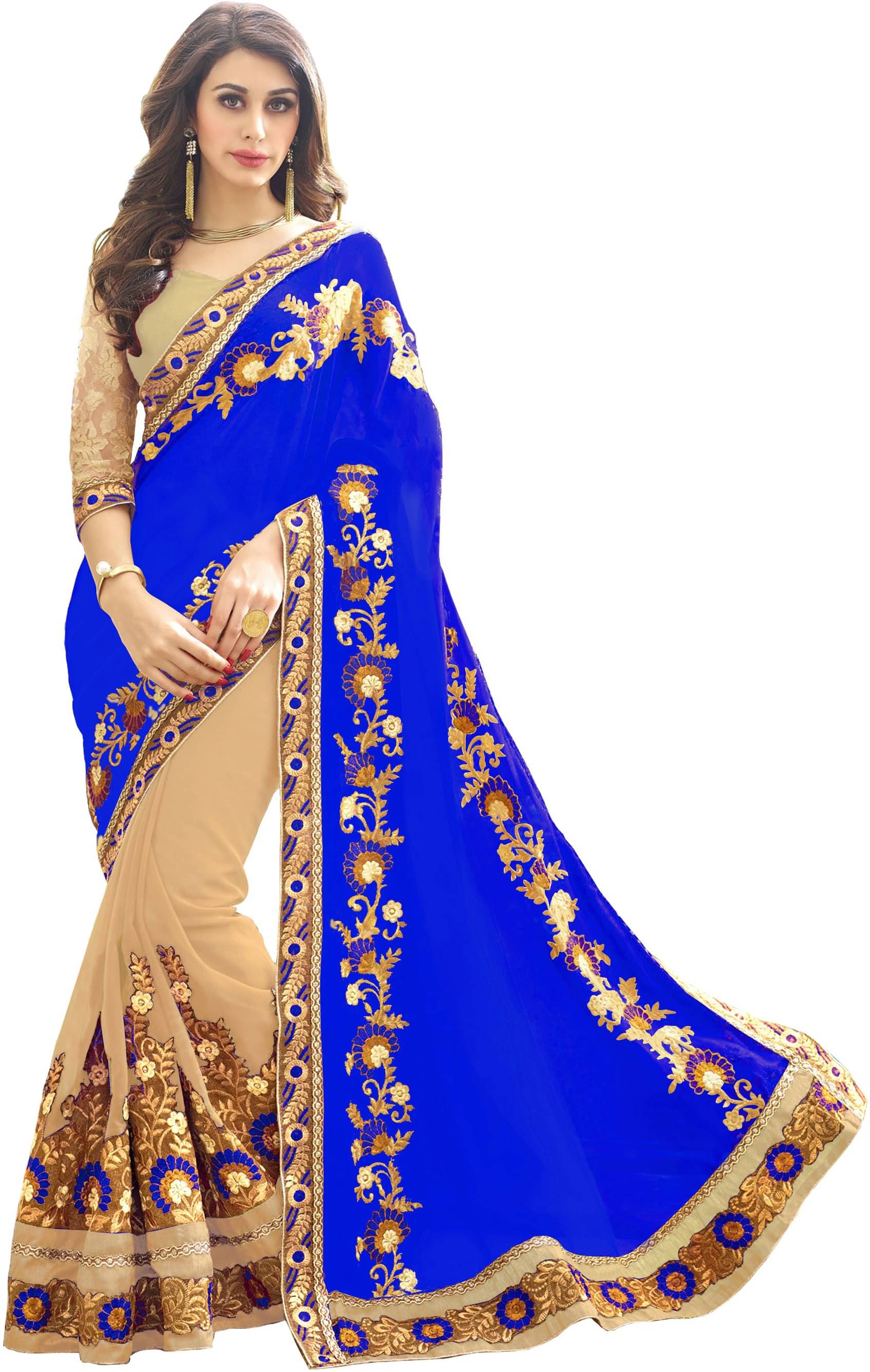     			kedar fab Silk Blend Embroidered Saree With Unstitched Blouse Piece ( Light Blue )