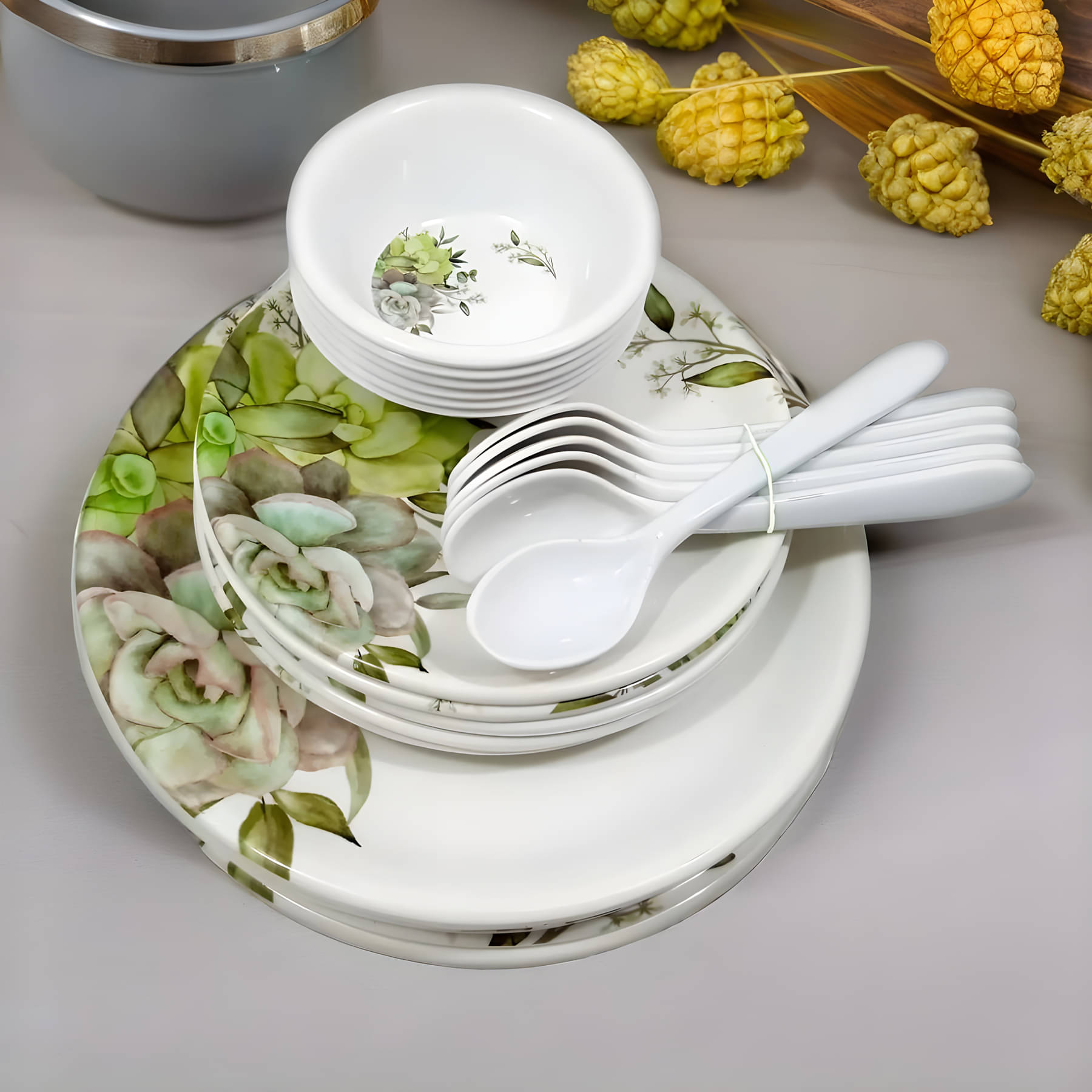     			kitchrox Dinnerware Multicolor Melamine Dinner Set ( Pack of 24 )