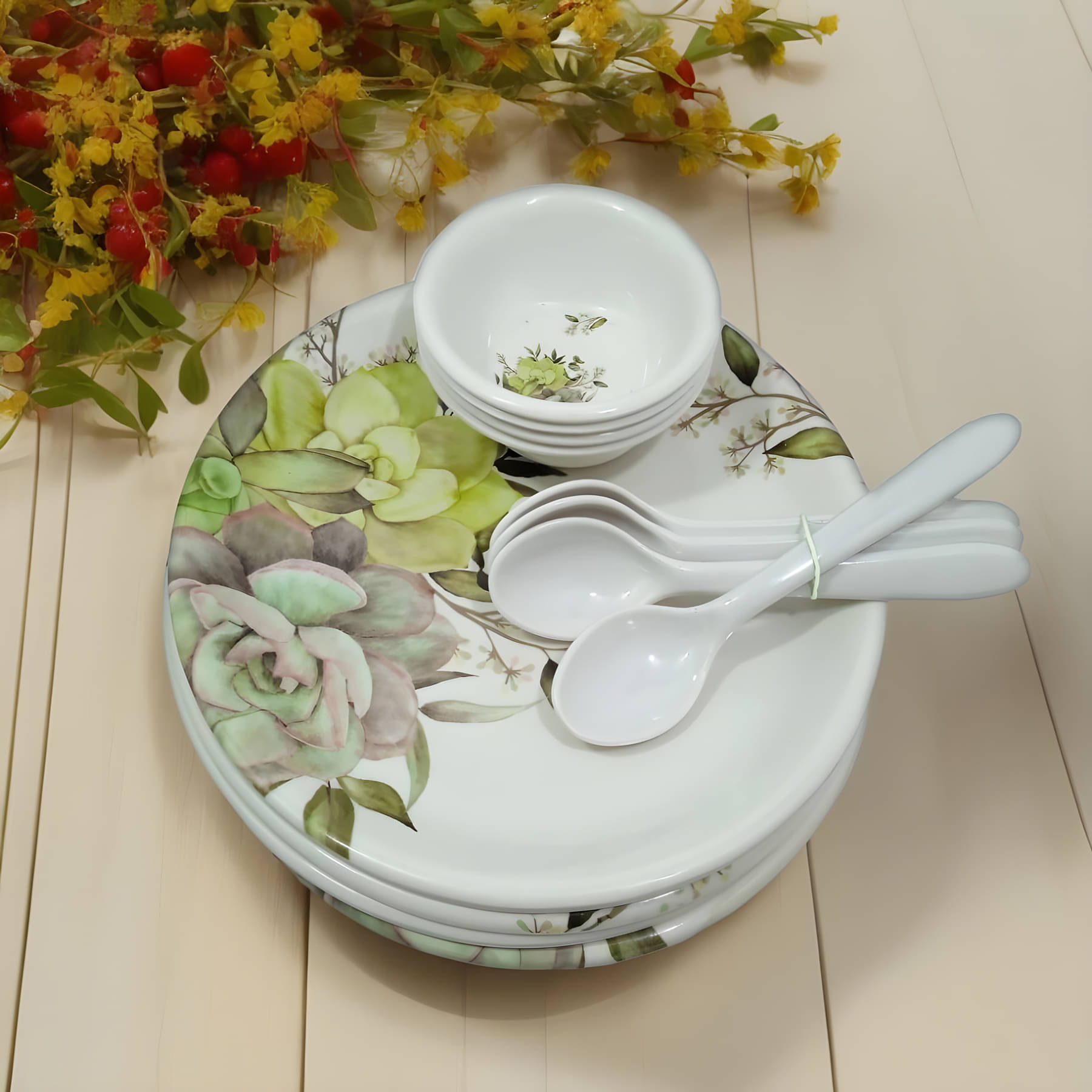 kitchrox Dinnerware Multicolor Melamine Dinner Set ( Pack of 12 ) kitchrox Dinnerware Multicolor Melamine Dinner Set ( Pack of 12 )