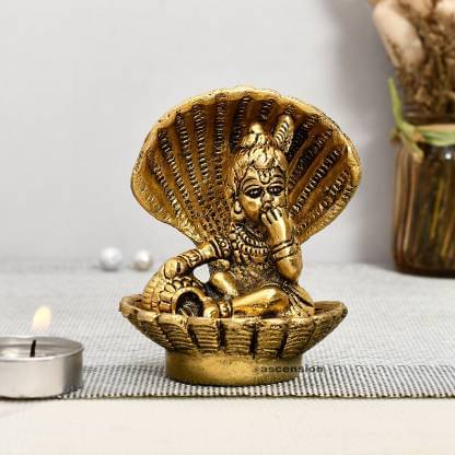     			Art n Hub Golden Bal Gopal Krishna having Makhan Decorative Showpiece/God Idol - 9 cm (Metal)