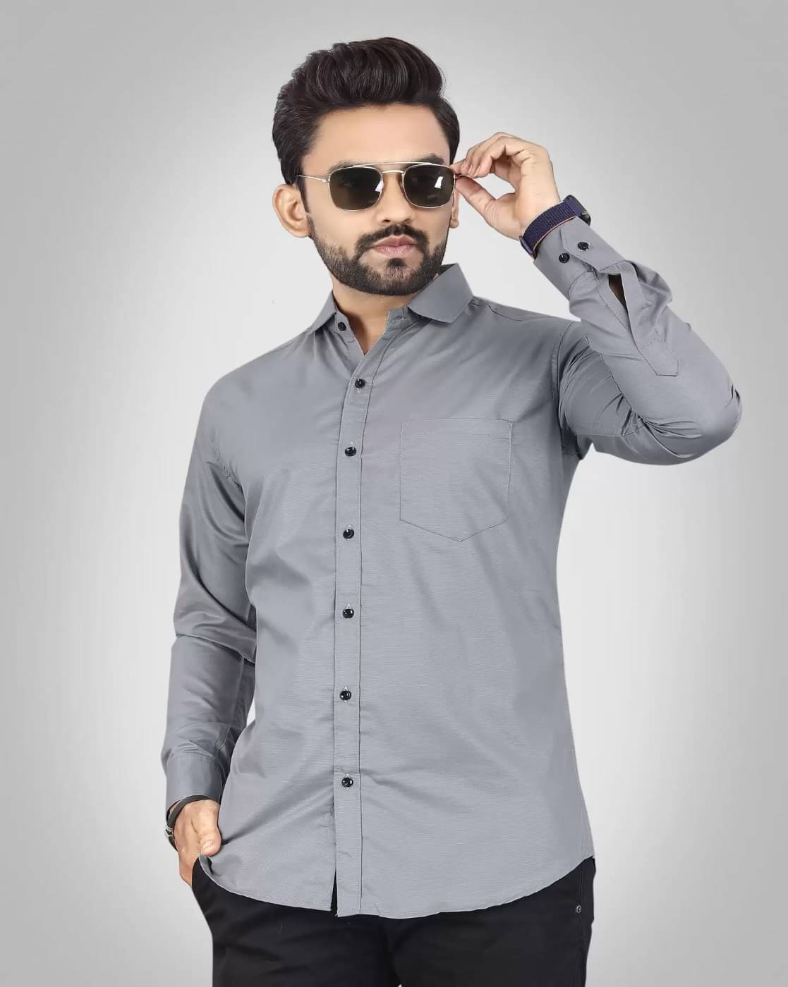     			BOUGHT FIRST Cotton Blend Regular Fit Full Sleeves Men's Formal Shirt - Grey Melange ( Pack of 1 )