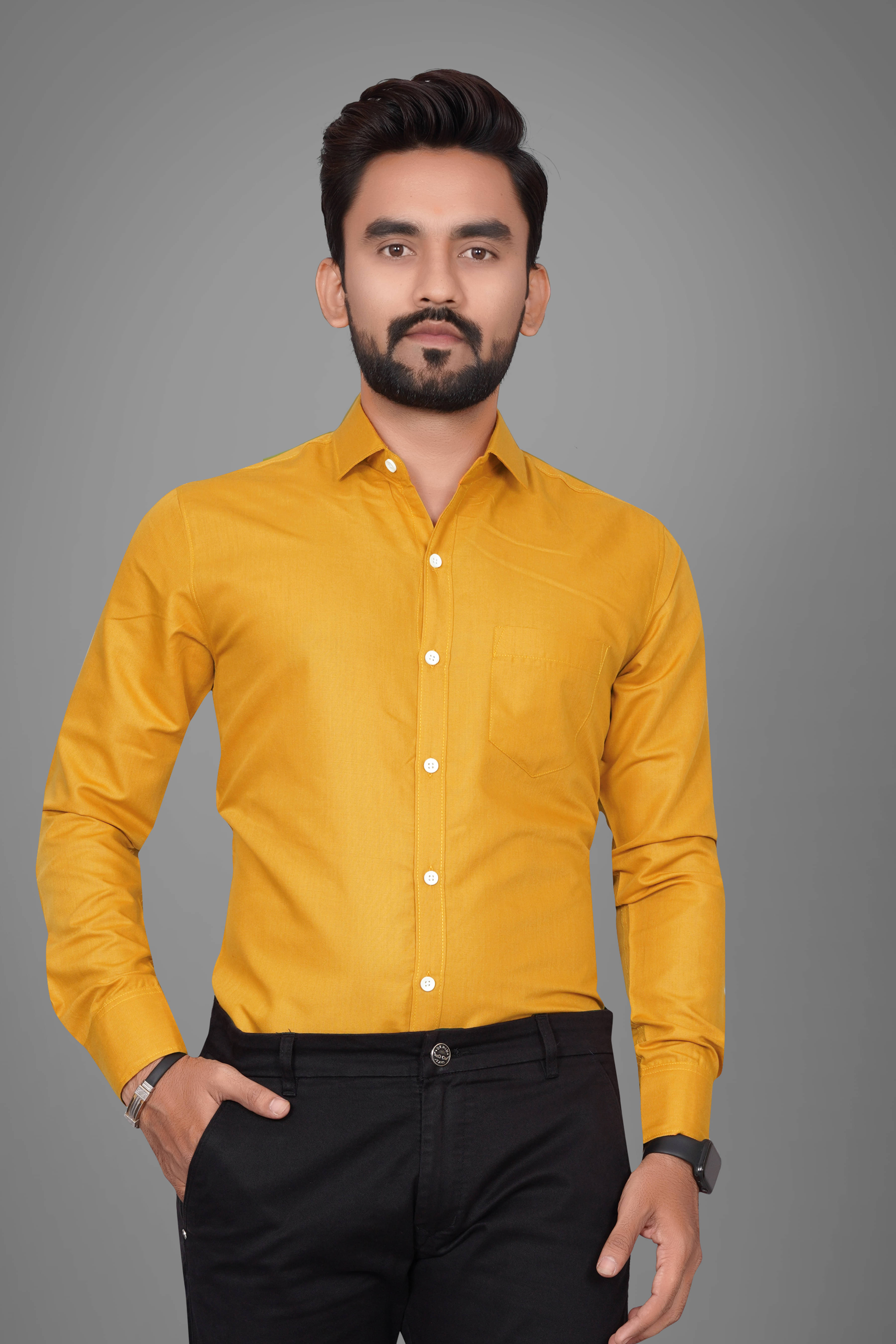 BOUGHT FIRST Cotton Blend Regular Fit Full Sleeves Men's Formal Shirt - Mustard ( Pack of 1 ) BOUGHT FIRST Cotton Blend Regular Fit Full Sleeves Men's Formal Shirt - Mustard ( Pack of 1 )