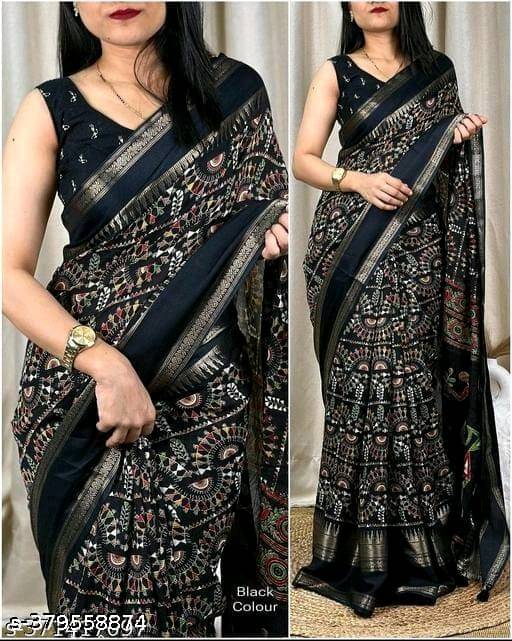 Bhuwal Fashion Art Silk Printed Saree With Unstitched Blouse Piece ( Black ) Bhuwal Fashion Art Silk Printed Saree With Unstitched Blouse Piece ( Black )