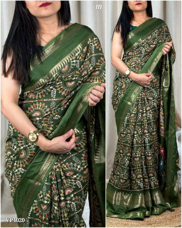 Bhuwal Fashion Art Silk Printed Saree With Unstitched Blouse Piece ( Green )     			Bhuwal Fashion Art Silk Printed Saree With Unstitched Blouse Piece ( Green )