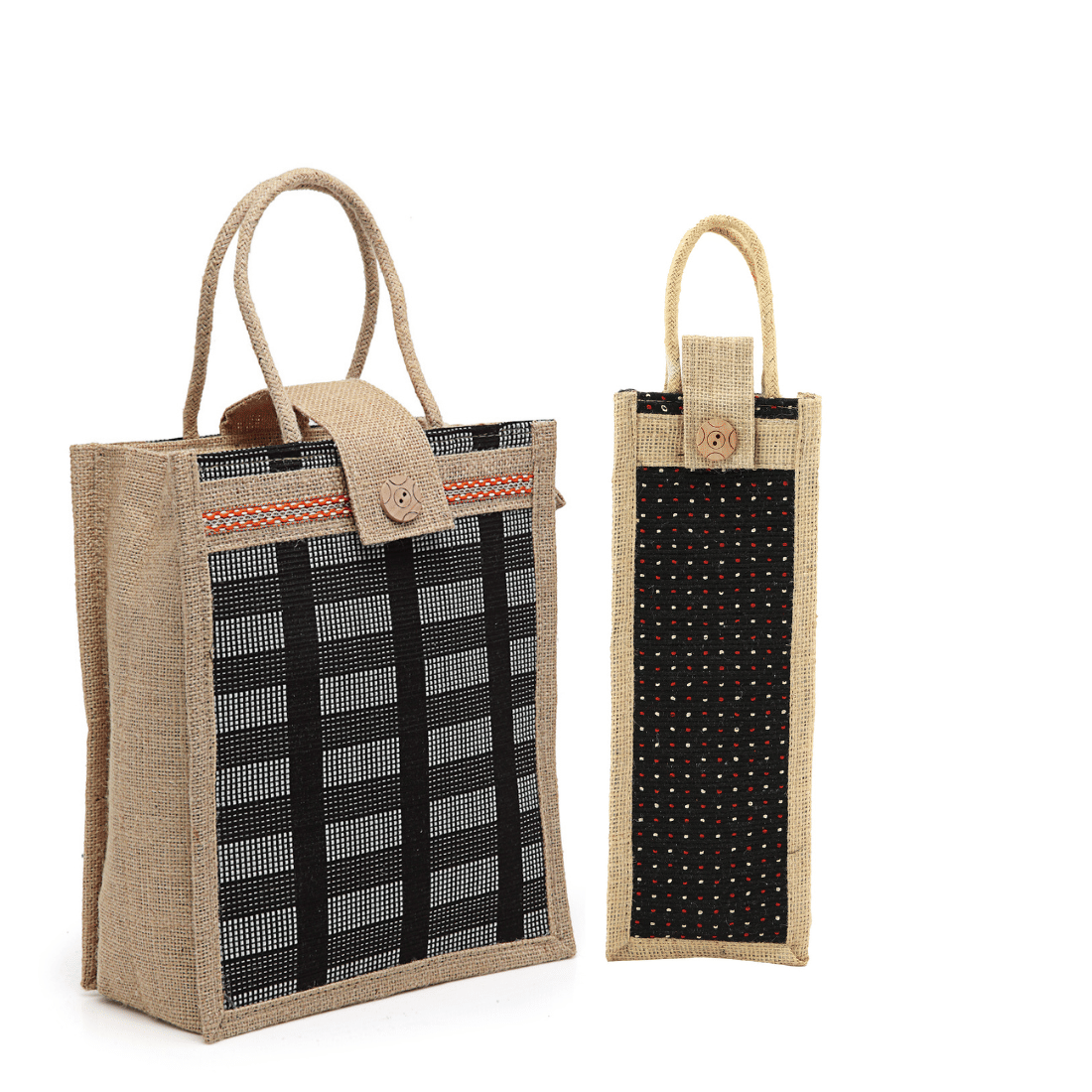     			ENSAC Handheld Bag Jute Set of 2 ( Black )