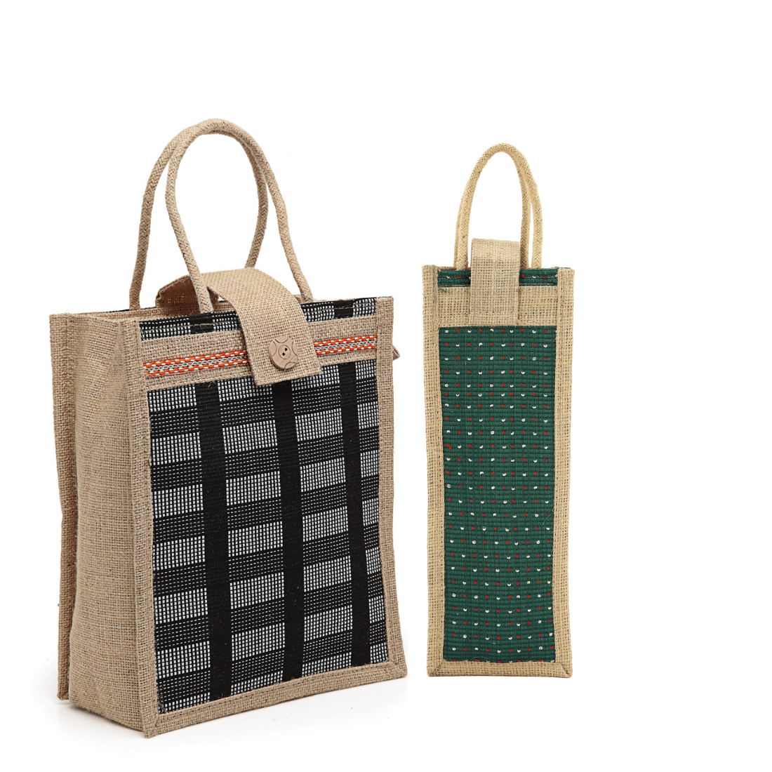     			ENSAC Handheld Bag Jute Set of 2 ( Green )