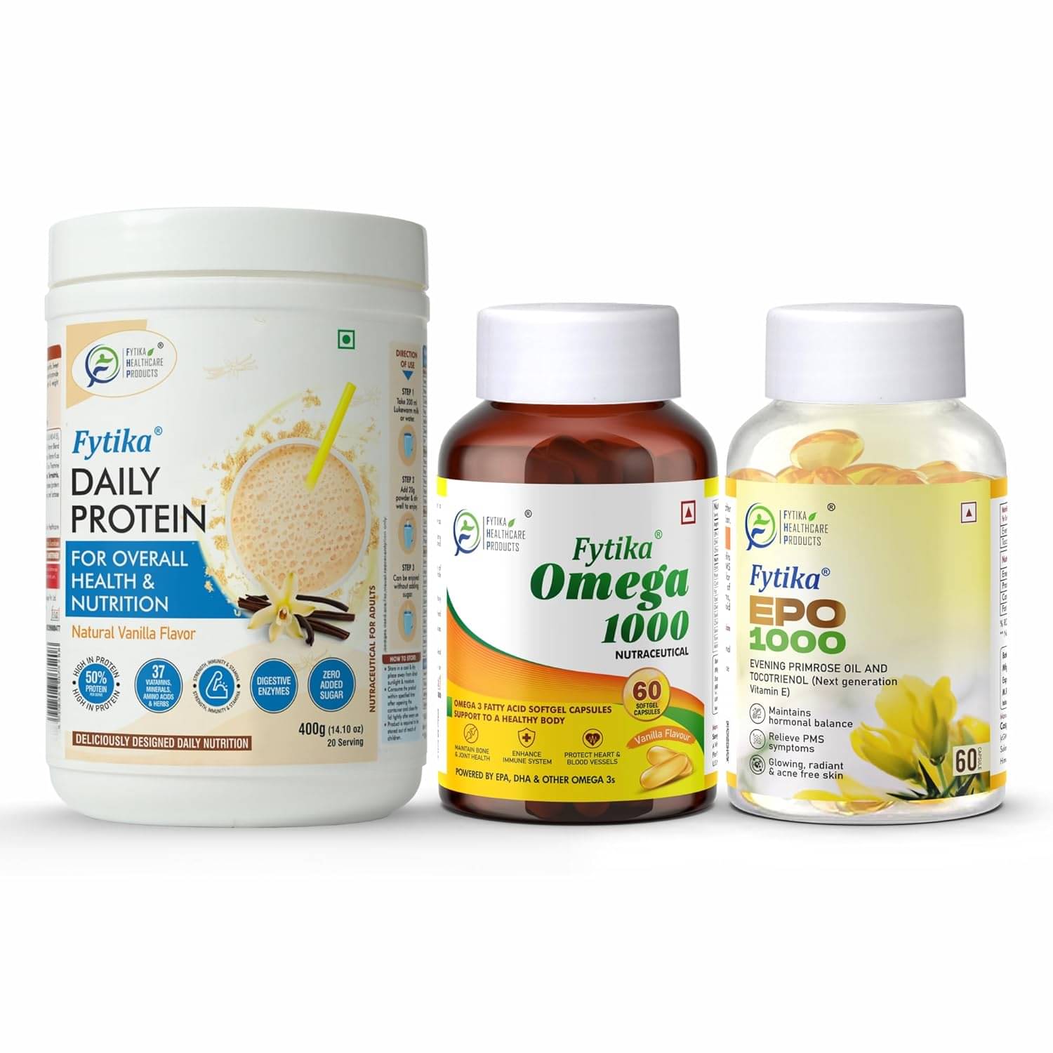     			FYTIKA Protein + Omega1000 + EPO1000 3 gm Pack of 3