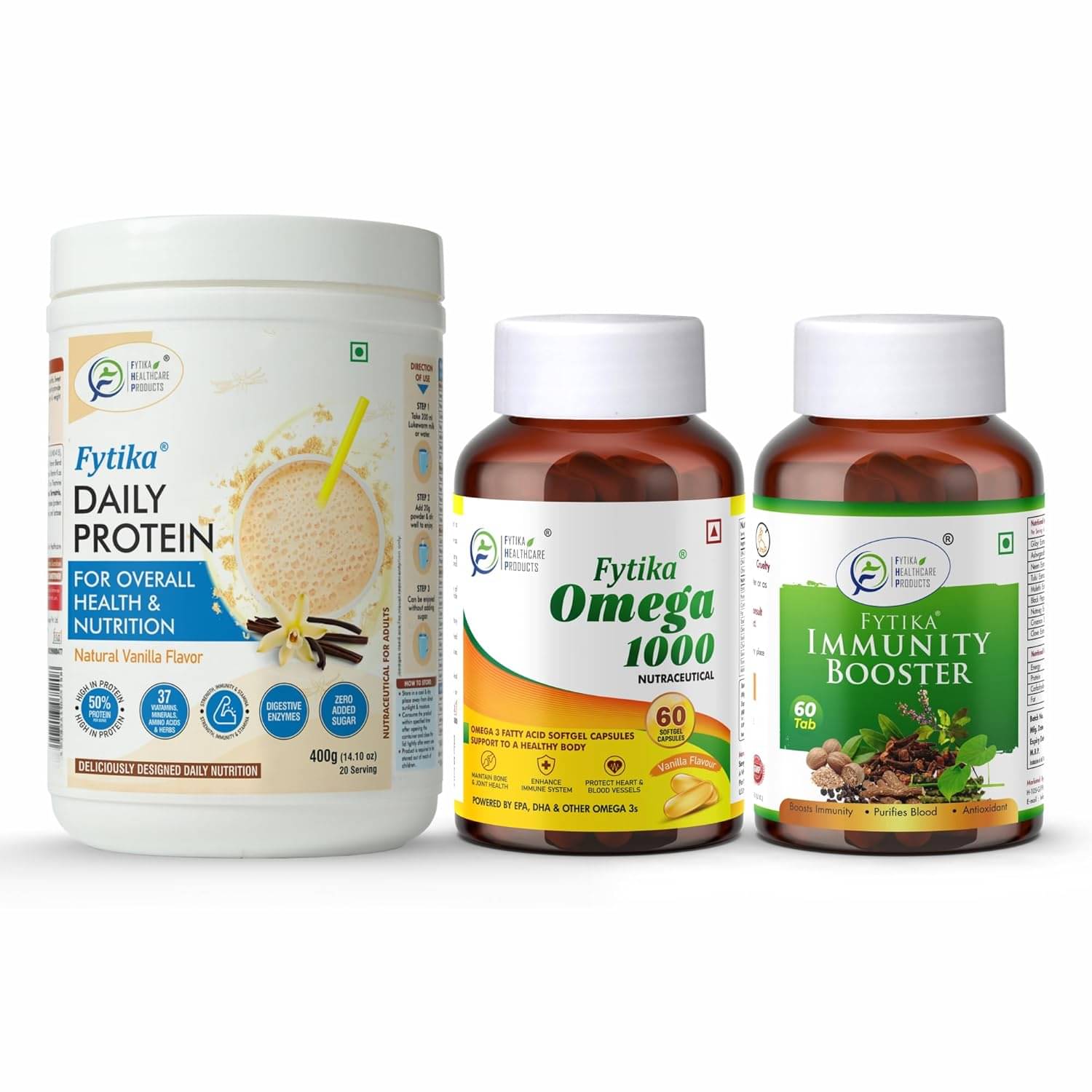 FYTIKA Protein+Omega1000+ImmuneBoost 3 gm Pack of 3 FYTIKA Protein+Omega1000+ImmuneBoost 3 gm Pack of 3