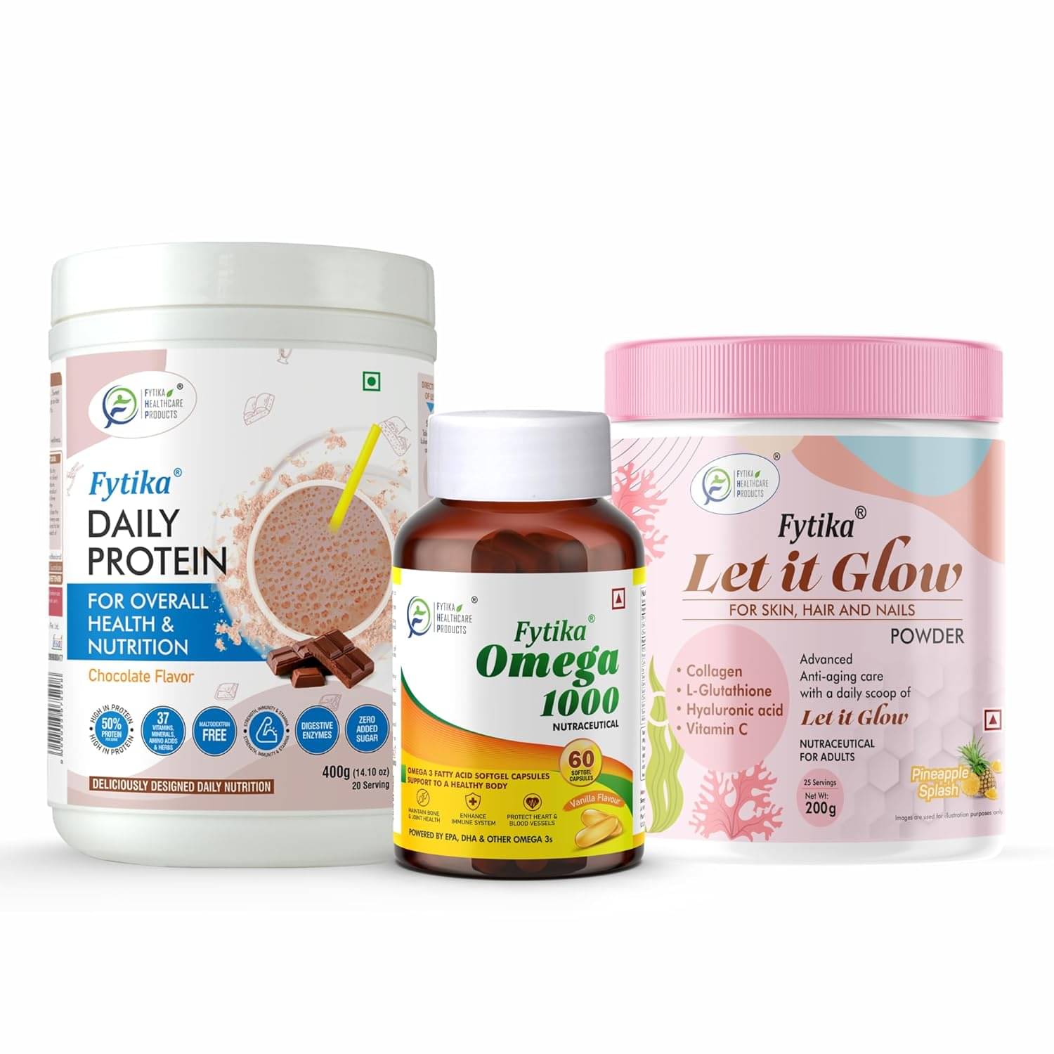     			FYTIKA Protein + Omega1000 +Letitglow 3 gm Pack of 3