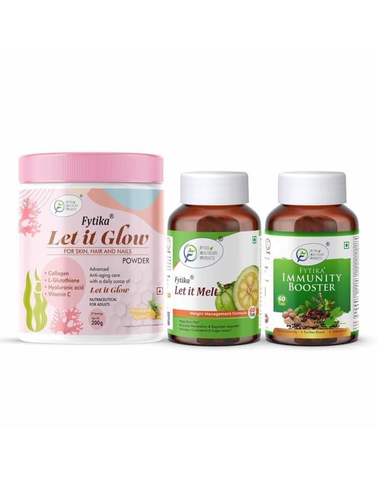 Fytika Let it Glow Pineapple, Collagen Powder-200G + Fytika Let it melt with Garcinia Cambogia, Green coffee-60 Tabs + Fytika Immunity Booster (Immune system support)-60 Tabs Fytika Let it Glow Pineapple, Collagen Powder-200G + Fytika Let it melt with Garcinia Cambogia, Green coffee-60 Tabs + Fytika Immunity Booster (Immune system support)-60 Tabs