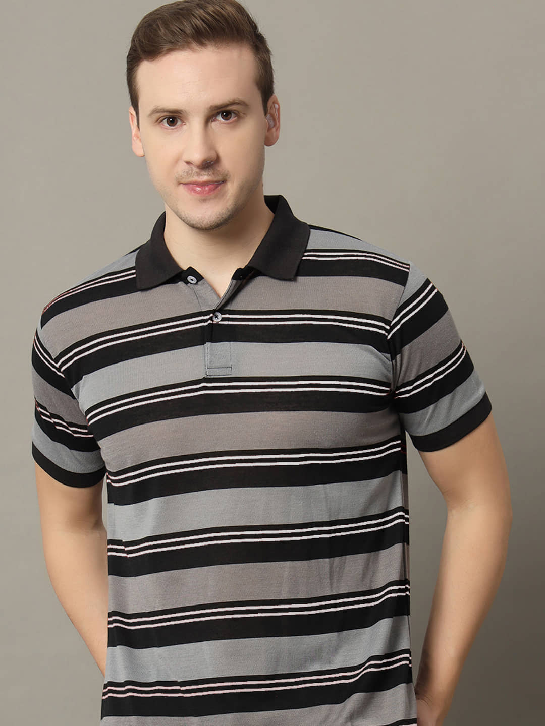 GET GOLF Pack of 1 Cotton Blend Regular Fit Solid Half Sleeves Men's Polo T Shirt ( Grey )
