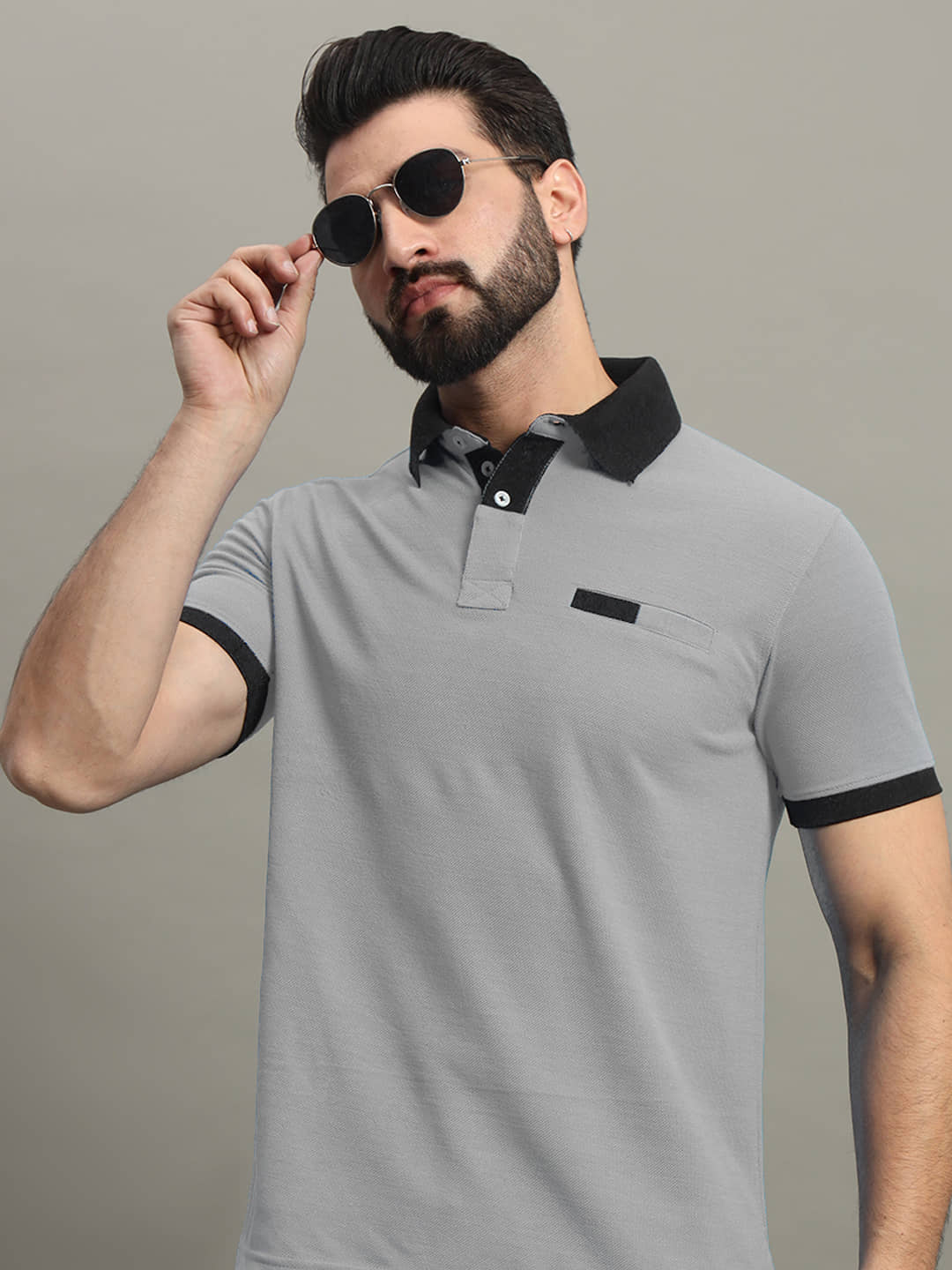 GET GOLF Pack of 1 Cotton Blend Regular Fit Solid Half Sleeves Men's Polo T Shirt ( Grey )