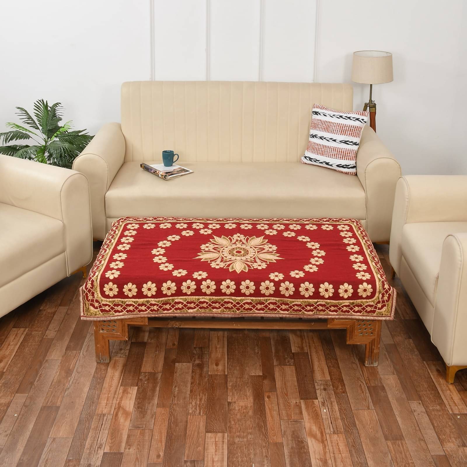     			GoCose Home Printed Cotton 4 Seater Rectangle Table Cover ( 101 x 152 ) cm Pack of 1 Maroon