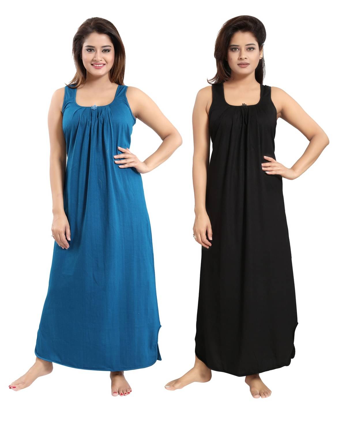     			INNER BEATS Multicolor Cotton Blend Women's Nightwear Night Dress ( Pack of 2 )