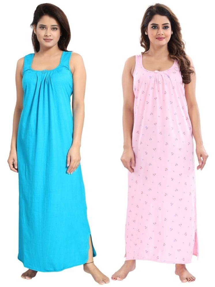     			INNER BEATS Multicolor Cotton Blend Women's Nightwear Night Dress ( Pack of 2 )