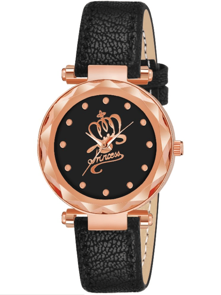     			KIARVI GALLERY Black Leather Analog Womens Watch