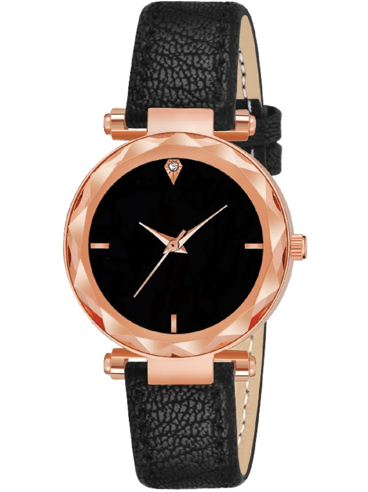     			KIARVI GALLERY Black Leather Analog Womens Watch