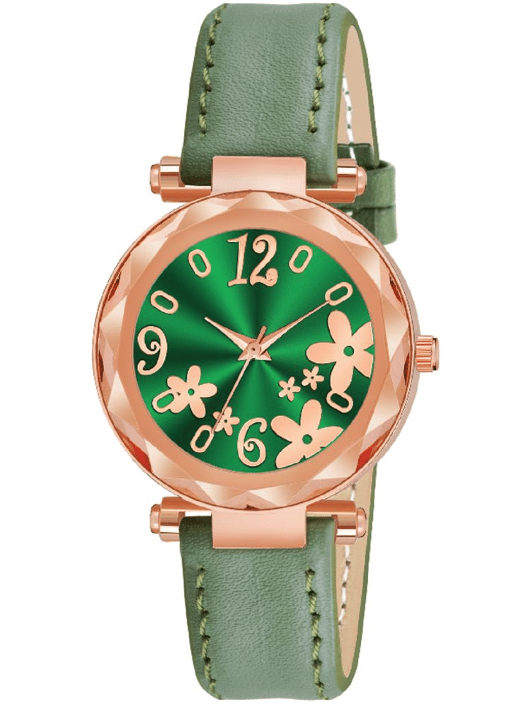    			KIARVI GALLERY Green Leather Analog Womens Watch