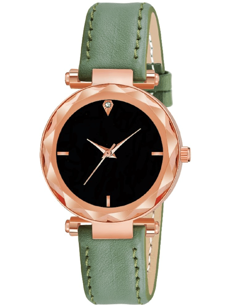     			KIARVI GALLERY Green Leather Analog Womens Watch