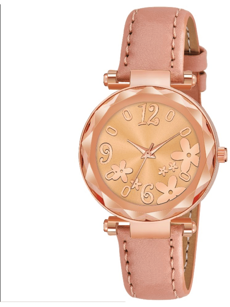     			KIARVI GALLERY Peach Leather Analog Womens Watch