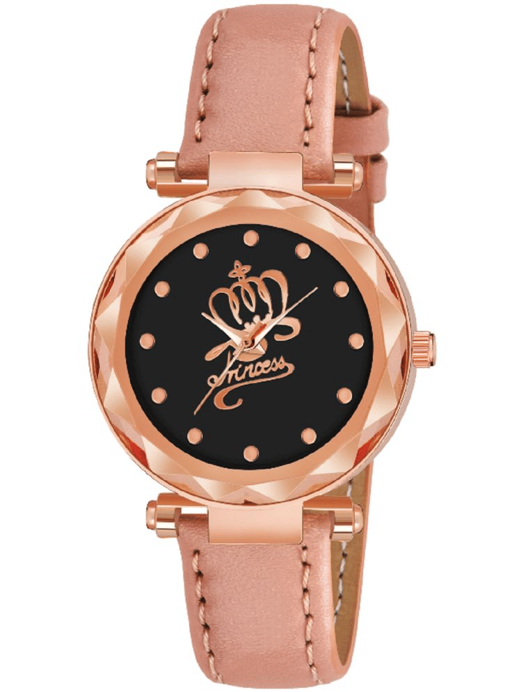     			KIARVI GALLERY Peach Leather Analog Womens Watch