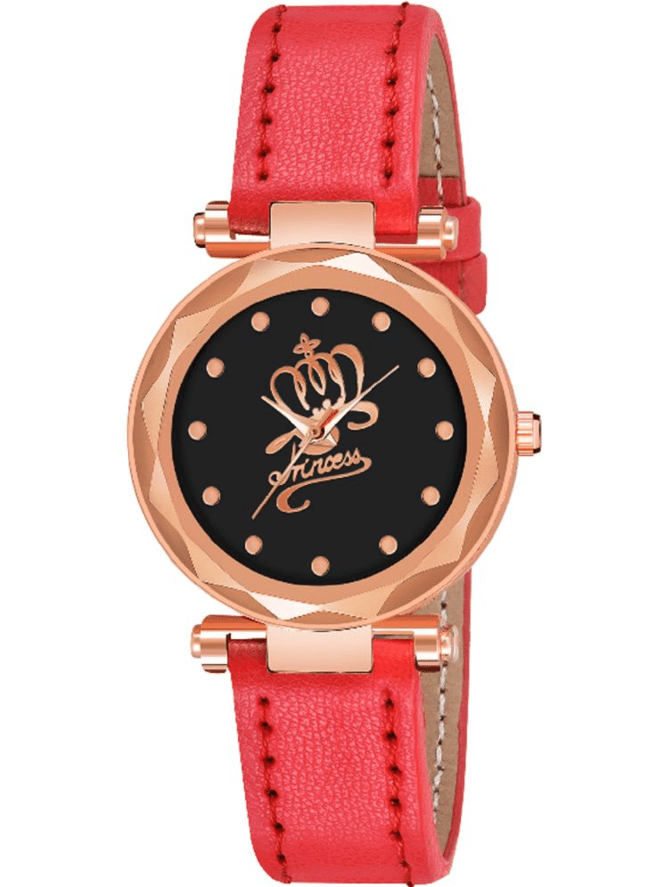     			KIARVI GALLERY Red Leather Analog Womens Watch
