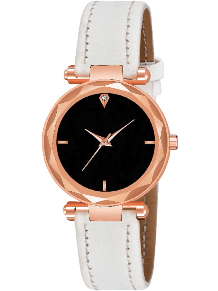     			KIARVI GALLERY White Leather Analog Womens Watch